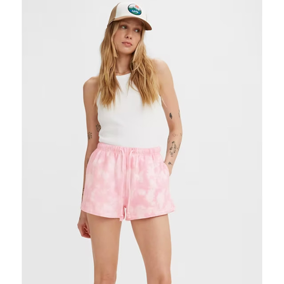 Levi's Charlie Sweatshorts Pink Tie Dye Shorts w/ Pockets Small NWT - Picture 2 of 4